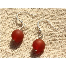 925 Silver Earrings - Matte Red Agate 10mm 