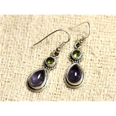 BO206 - Boucles d'Oreilles Argent 925 et Pierre 23mm - Iolite et Péridot 