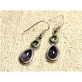 BO206 - 925 Sterling Silver and Stone 23mm Earrings - Iolite and Peridot 