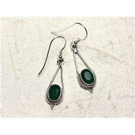 BO212 - 925 Sterling Silver and 30mm Emerald Stone Drop Earrings 