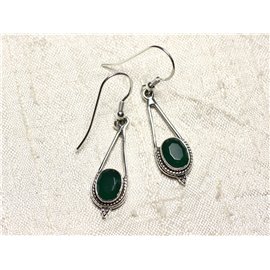 BO212 - Ohrringe Silver 925 und Emerald Stone Drops 30mm 