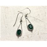 BO212 - Boucles d'Oreilles Argent 925 et Pierre Emeraude Gouttes 30mm 