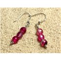 Boucles d'Oreilles Argent 925 - Agate Rose Fuchsia Facettée 6mm 