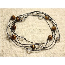 Semi Precious Stones Long Necklace - Tiger Eye and Quartz Rock Crystal 