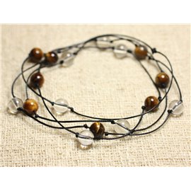 Collier Sautoir Pierres semi précieuses - Oeil de Tigre et Cristal de Roche Quartz  Collier Sautoir Pierres semi précieuses - Oeil de Tigre et Cristal de Roche Quartz