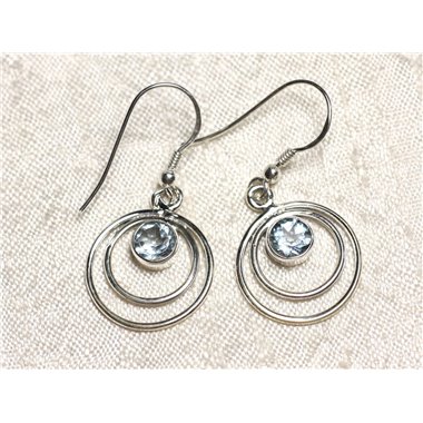 BO202 - Boucles d'Oreilles Argent 925 Cercles 18mm Topaze Bleue 