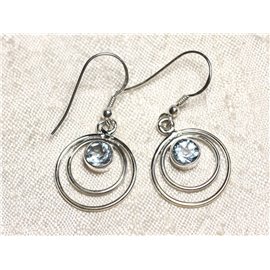 BO202 - Silver 925 Circles 18mm Blue Topaz Earrings 