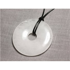 Necklace Pendant in Stone - Rock Crystal Quartz Donut Pi 60mm 