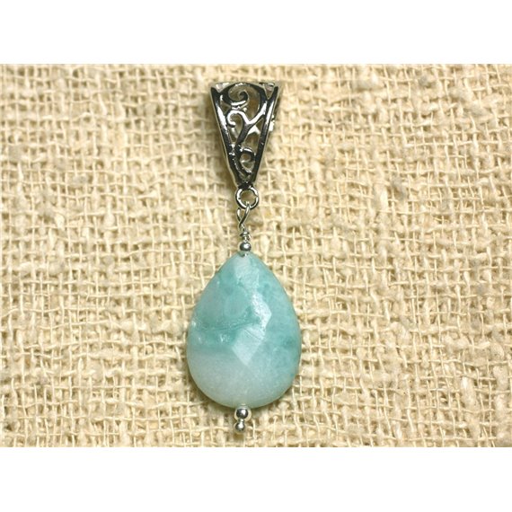 Pendentif Pierre semi précieuse - Amazonite Goutte Facettée 17x13mm 