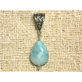 Pendentif Pierre semi précieuse - Amazonite Goutte Facettée 17x13mm 