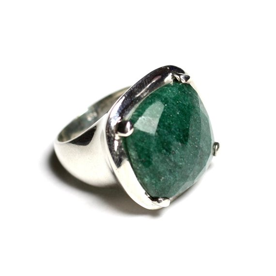 n110 - Bague Argent 925 et Pierre - Aventurine Verte Carré 18mm 