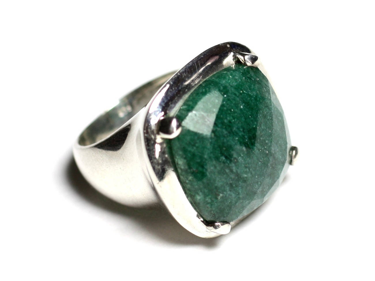 n110 - Bague Argent 925 et Pierre - Aventurine Verte Carré 18mm 