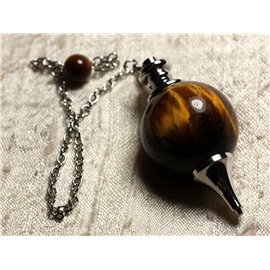 Pendulum Silver Plated Rhodium and Semi Precious Stone - Tiger Eye Ball 30mm 