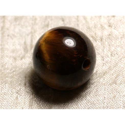 Pendule Métal Argenté Rhodium et Pierre semi précieuse - Oeil de Tigre Boule 30mm 