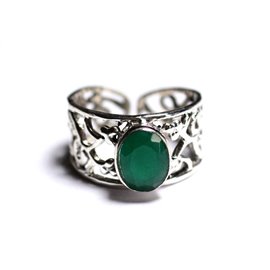 N224 - 925 Silver and Stone Ring - Faceted Emerald Oval 9x7mm 