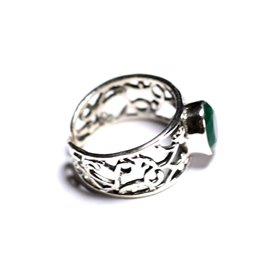 N224 - Bague Argent 925 et Pierre - Emeraude Facettée Ovale 9x7mm 
