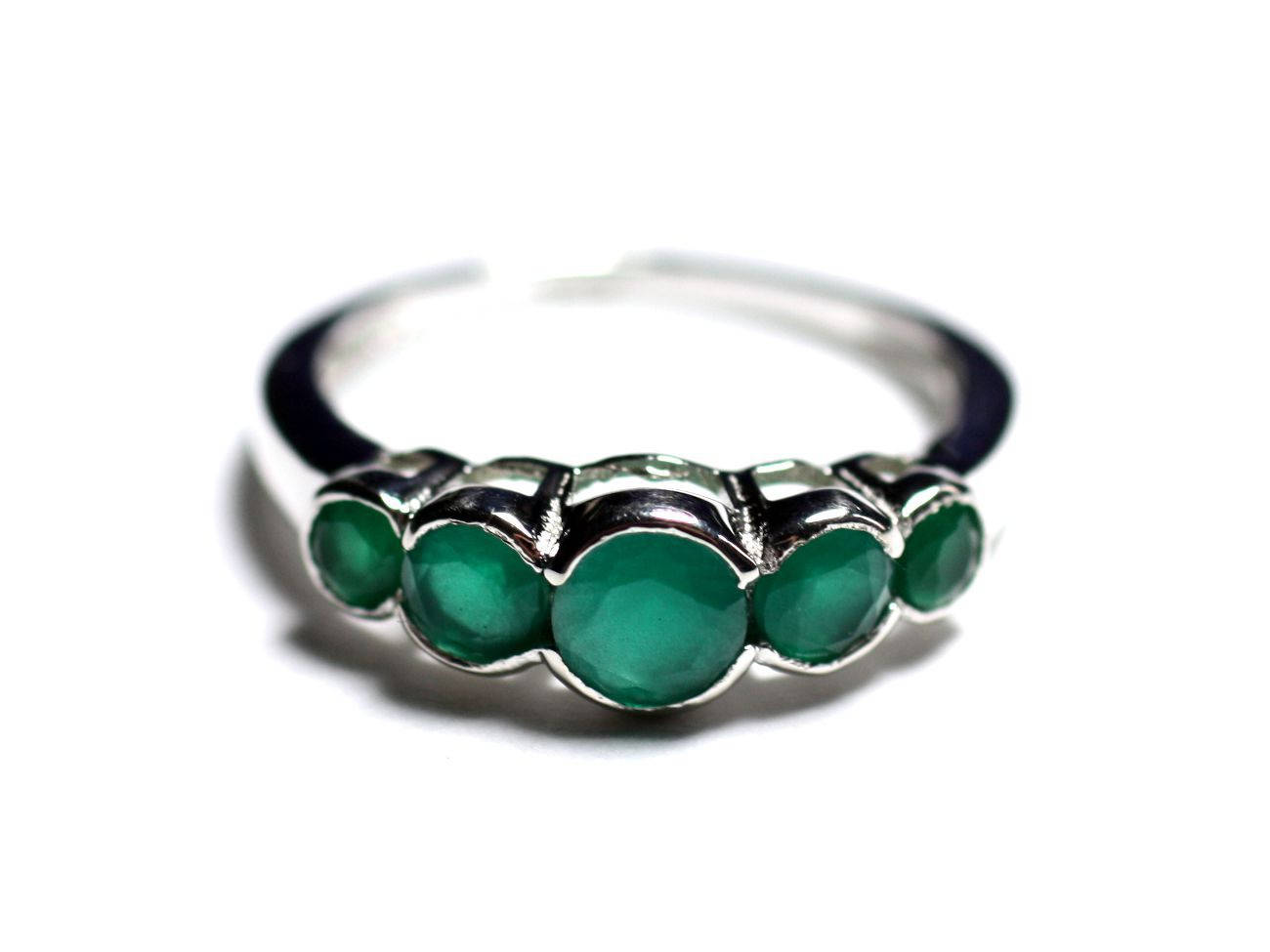 N122 - Bague Argent 925 et Pierre - Emeraude Ronds dégradés 2.5 - 4.5mm 