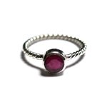 N231 - Bague Argent 925 et Pierre - Rubis 6mm Anneau torsade 