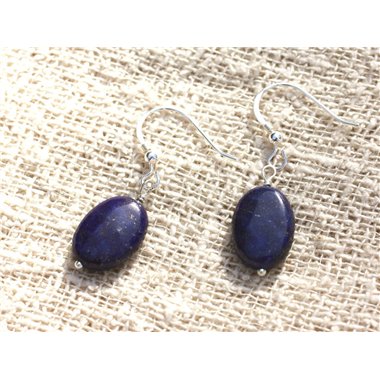 Boucles d'Oreilles Argent 925 et Lapis Lazuli Ovales 14x10mm 