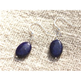 925 Silver and Lapis Lazuli Oval Earrings 14x10mm 