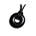 Collier Pendentif Pierre - Obsidienne noire Rond Cercle Donut Pi 20mm Noir