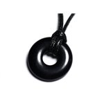 Collier Pendentif Pierre - Obsidienne noire Rond Cercle Donut Pi 20mm Noir