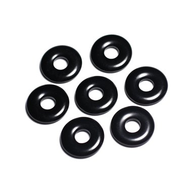 Collier Pendentif Pierre - Obsidienne noire Rond Cercle Donut Pi 20mm Noir