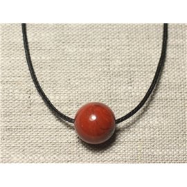 Semi Precious Stone Pendant Necklace - Red Jasper Ball 14mm 