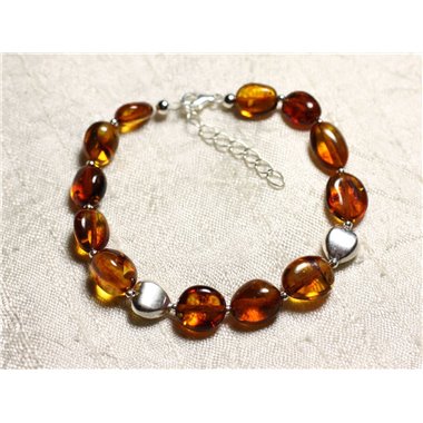 Bracelet Argent 925 Coeurs et Ambre naturelle - Olives 8-14mm 