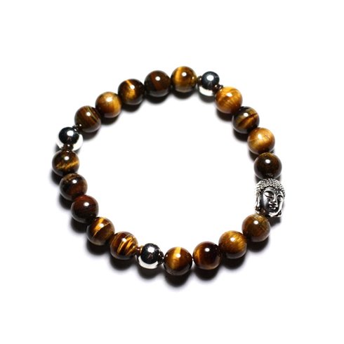 Bracelet Bouddha et Pierre semi précieuse - Oeil de Tigre 8mm 