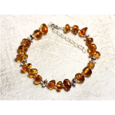 Bracelet Argent massif 925 et Ambre naturelle - Rondelles 5-9mm 