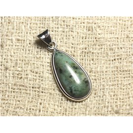 Pendant Silver 925 and Stone - African Turquoise Drop 25mm 