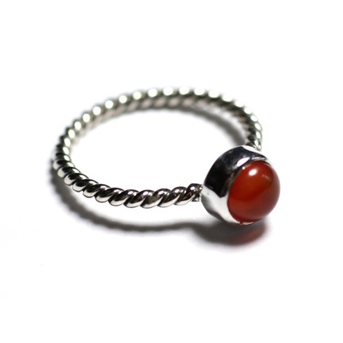 N231 - Bague Argent 925 et Pierre - Cornaline 6mm Anneau torsade