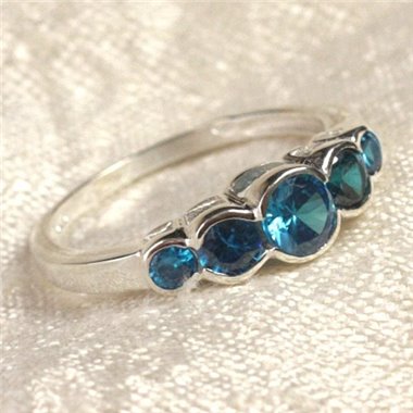 N122 - Bague Argent 925 et Pierre - Topaze Bleue Facettée Ronds 2.5 - 4.5mm 