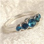 N122 - Bague Argent 925 et Pierre - Topaze Bleue Facettée Ronds 2.5 - 4.5mm 