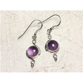 BO213 - 925 Sterling Silver and Amethyst Stone Round Spiral 30mm Earrings 