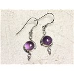 BO213 - Boucles d'Oreilles Argent 925 et Pierre Améthyste Ronds Spirales 30mm 