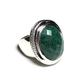 N117 - 925 Silver and Stone Ring - Aventurine Oval faceted 20x15mm 