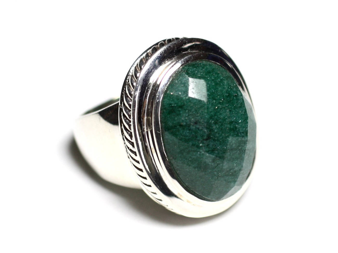 N117 - Bague Argent 925 et Pierre - Aventurine Ovale facetté 20x15mm 