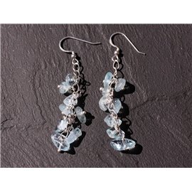 Boucles oreilles pendantes Argent 925 chaine et Pierre Aigue Marine chips bleu ciel clair