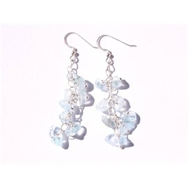 Boucles d'oreilles Argent 925 et Pierre Aigue Marine pendantes  Boucles d'oreilles Argent 925 et Pierre Aigue Marine pendantes