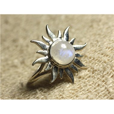 N349 - Bague Argent 925 et Pierre semi précieuse Soleil - Pierre de Lune 8mm 