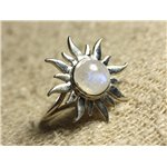 N349 - Bague Argent 925 et Pierre semi précieuse Soleil - Pierre de Lune 8mm 