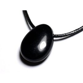 Halbedelstein Anhänger Halskette - Black Obsidian Drop 25mm 