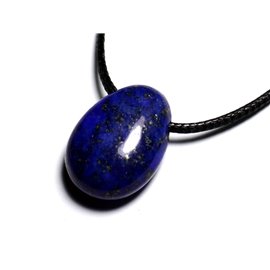 Semi Precious Stone Pendant Necklace - Lapis Lazuli Drop 25mm 