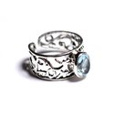 N224 - Bague Argent 925 et Pierre - Topaze Bleue Ovale Facetté 9x7mm 