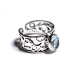 N224 - Bague Argent 925 et Pierre - Topaze Bleue Ovale Facetté 9x7mm 