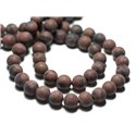 Fil 39cm 65pc env - Perles de Pierre - Obsidienne Marron Acajou Mahogany Boules 6mm Mat Sablé Givré