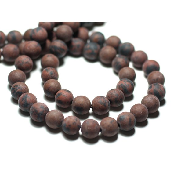 Fil 39cm 65pc env - Perles de Pierre - Obsidienne Marron Acajou Mahogany Boules 6mm Mat Sablé Givré - 8741140026667