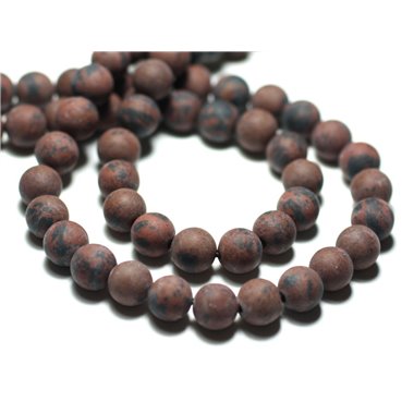 Fil 39cm 65pc env - Perles de Pierre - Obsidienne Marron Acajou Mahogany Boules 6mm Mat Sablé Givré